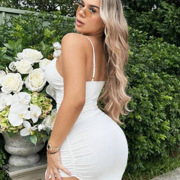 NWOT | WHITE | SHEIN SXY Solid Ruched Side Cami Bodycon Dress - Picture 2 of 9